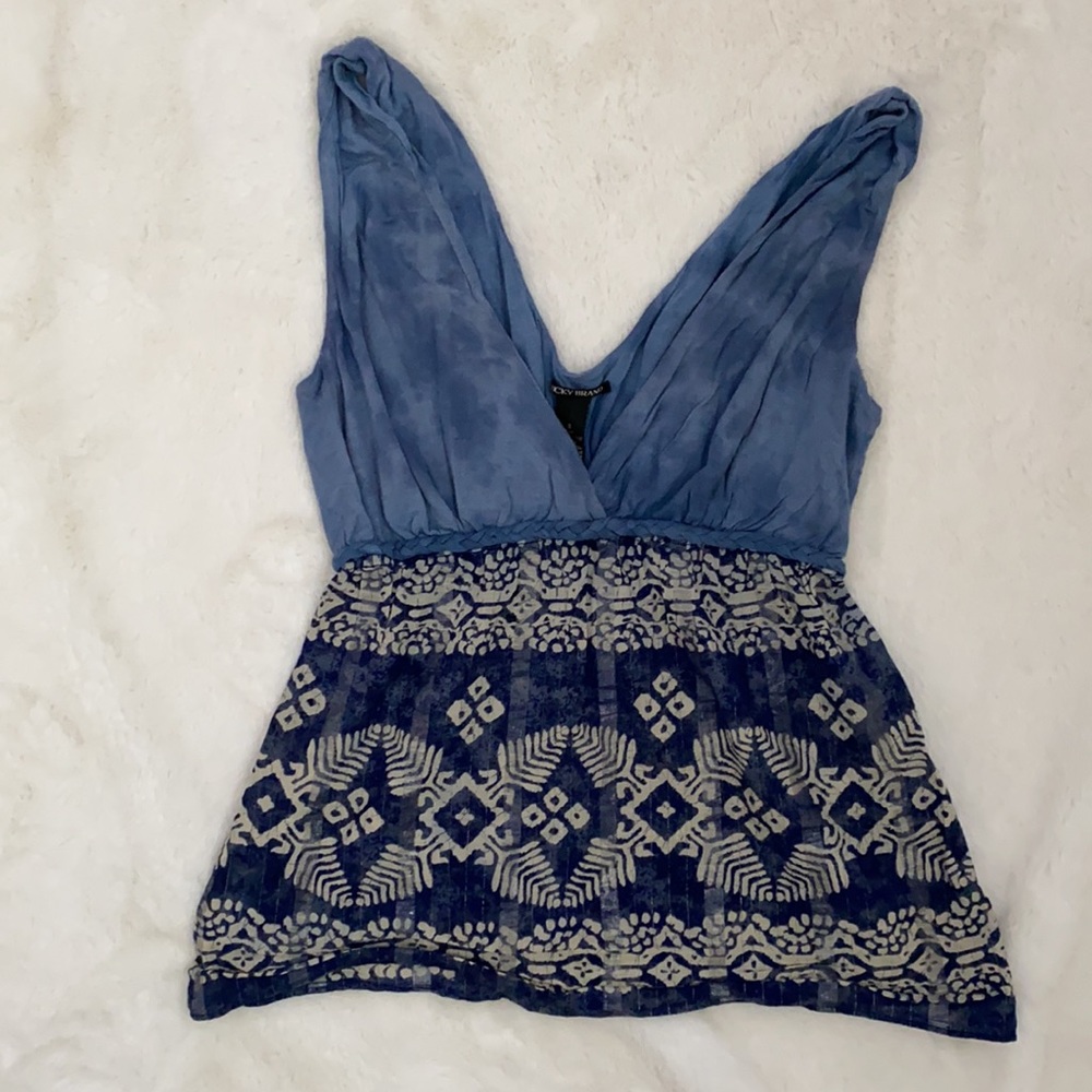 Lucky Brand vneck loose Blouse with cinching braid detailing